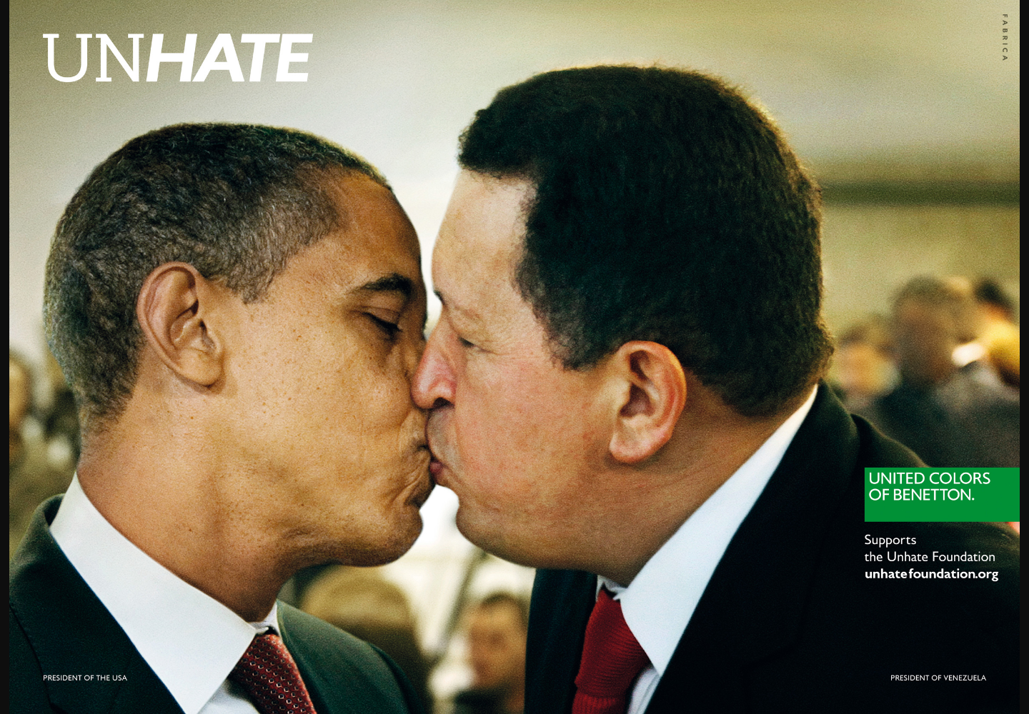 Макет Benetton UNHATE с Бараком Обамой и Уго Чавесом